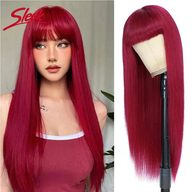 Brazilian Straight Sleek Human Hair Wig With Bangs