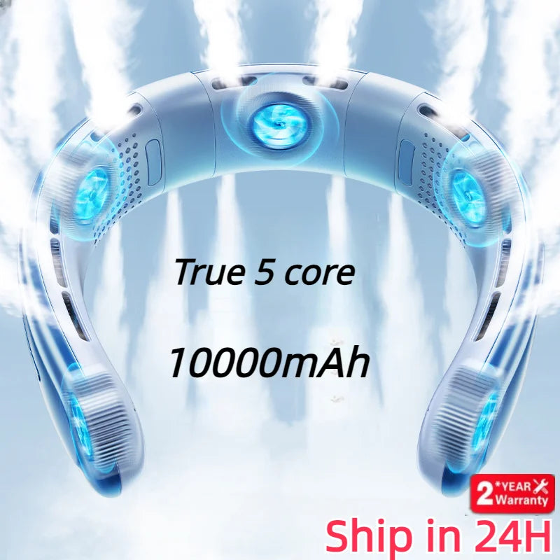 Portable 10000mAh Rechargeable 3-Speed Large Wind Silent Electric Neck Fan