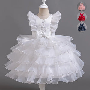 Flower Girl Bow Lace Mesh Sleeveless Dress