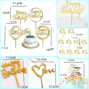 10Pcs Rose Gold Happy Birthday Cake Topper