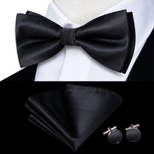 Solid Silk Bow Tie Hanky Cuff Links Set