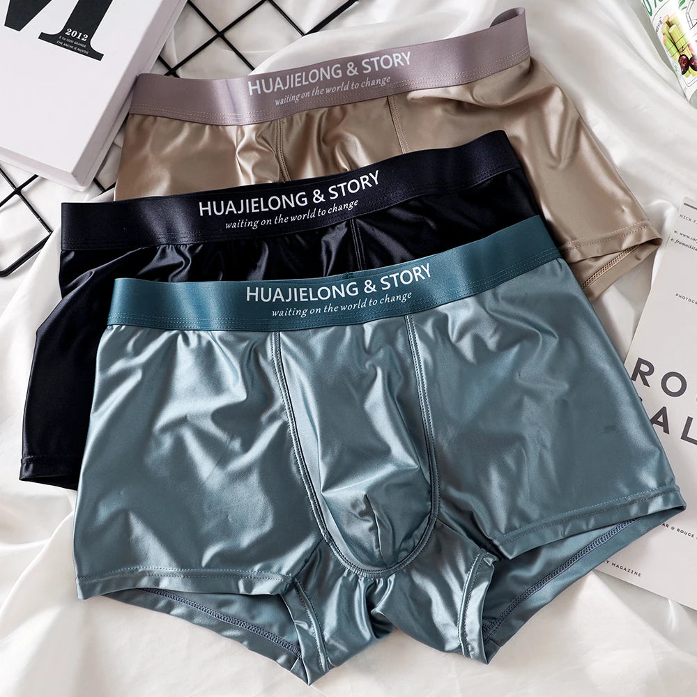 3PCS Satin-like Smooth Cool Solid Boxers