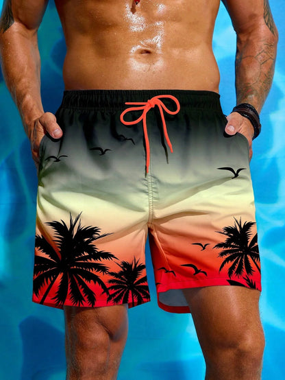 Printed Drawstring Fashion Swim Trunks