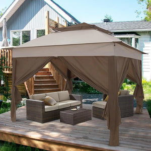 11x11 Pop-up Instant Gazebo Tent with 4 Sidewalls with Carry Bag Stakes and Ropes
