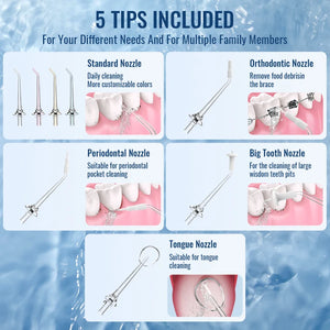 Dental Oral Irrigator Household Water Flosser Oral 5 Nozzles 3 Modes