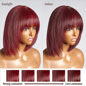 180% Density Straight Bob Human Hair Wig With Bangs