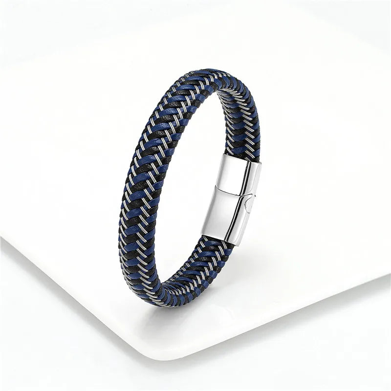 Leather Rope Stainless Steel Buckle Braided Bracelet