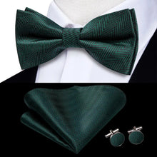 Solid Silk Bow Tie Hanky Cuff Links Set