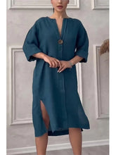 Long Sleeve Linen Solid Color Dress