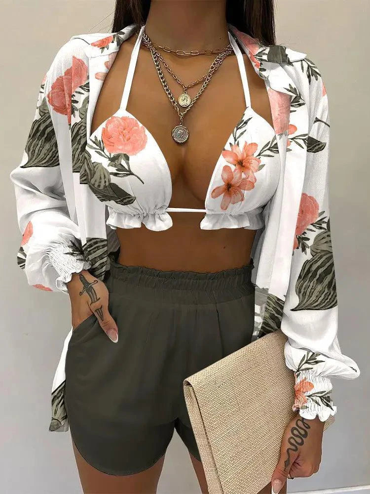 Printed High Waist 3Pce Bikini Set