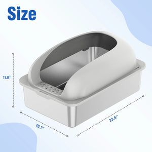 24in Stainless Steel Cat Litter Box with Lid Anti-Urine Leakage Scoop and Mat Included