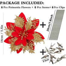 18Pcs Glitter Artificial Christmas Flowers With Clips