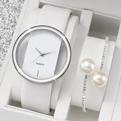 2PCS/Set Women's Pearl Bracelet Watch Set