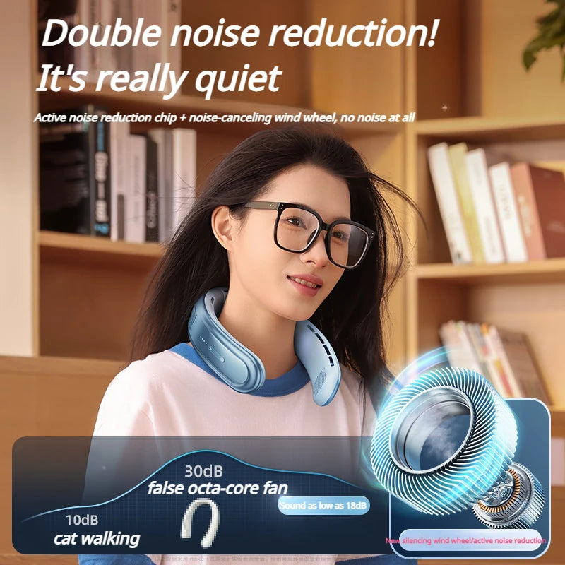 Portable 10000mAh Rechargeable 3-Speed Large Wind Silent Electric Neck Fan