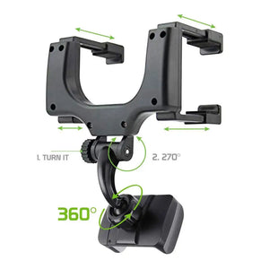 360° Car Rearview Mirror Phone Holder Rotating Adjustable Telescopic