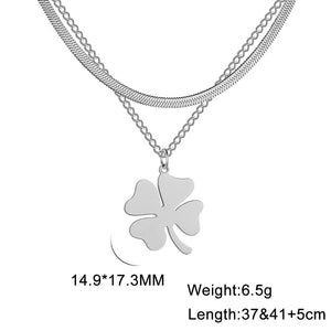 Lucky Clover Pendant Stainless Steel Double Layer Necklace