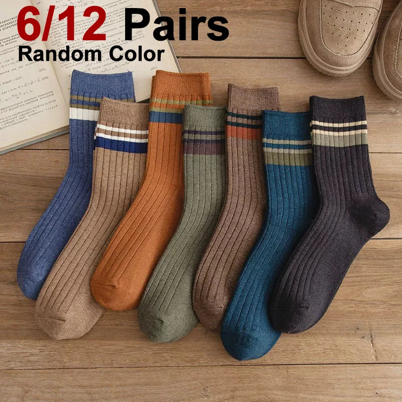 Multi-Pairs Solid Color Striped Tube Socks