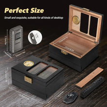 Glass Top Cedar Wood 20-35 Cigars with Hygrometer Cigar Lighter and V-Cutter