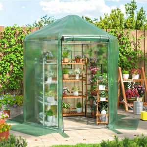 7x7x7.3FT Heavy Duty Metal Walk-in Greenhouse with 180g Double Layer Cover