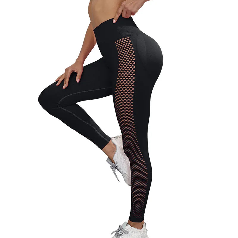High Waist Solid Color Sheer Thigh Leggings