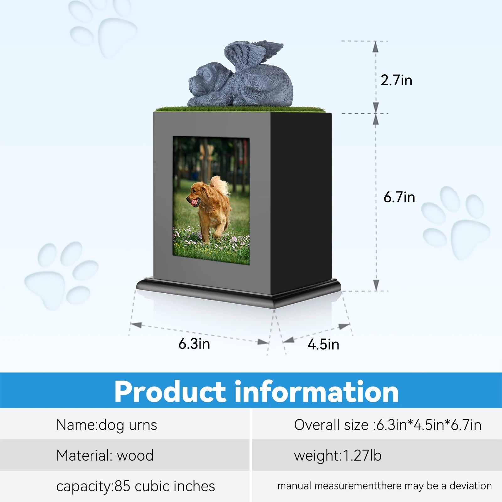 Large Cremation Photo Box Wood Keepsake Memorial Urn