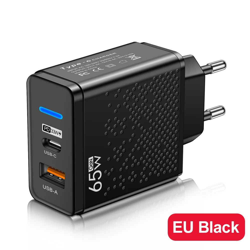 65W USB C Charger PD QC 3.0 Type C USB Fast Charging Wall Adapter For iPhone