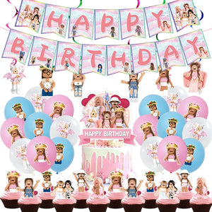 Pink Robloxed Theme Birthday Party Decorations Tableware Balloons Cups Plates Banner Backdrop Set