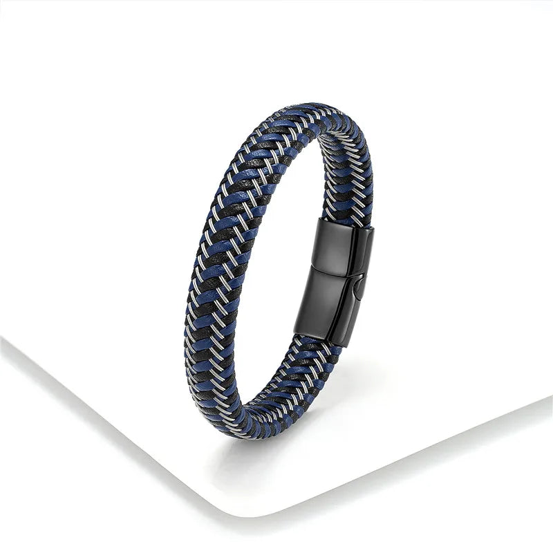 Leather Rope Stainless Steel Buckle Braided Bracelet