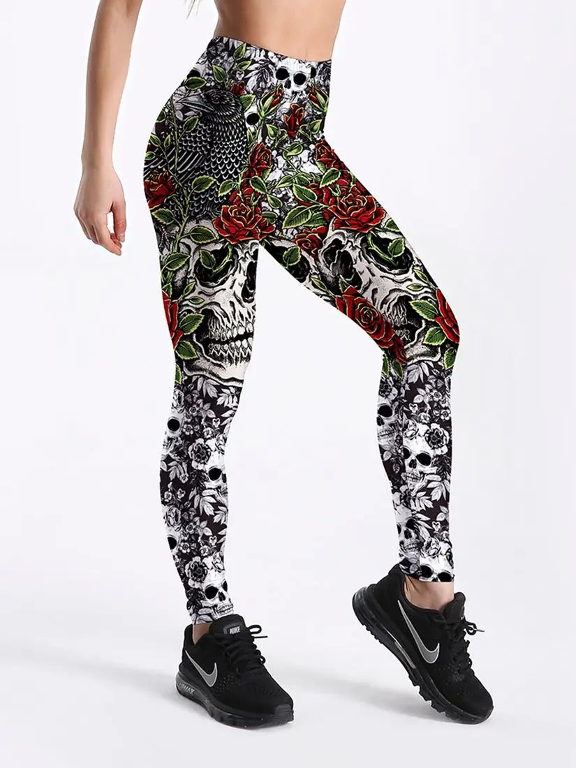 Qickitout Cartoon Skull Digital Printed Leggings
