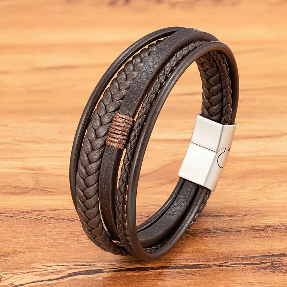 XQNI Hand-Woven Leather Multilayer Bracelet