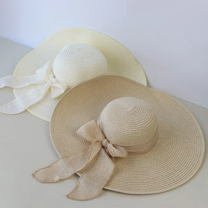 Straw Hat Bowknot Wide Brim Floppy Hat