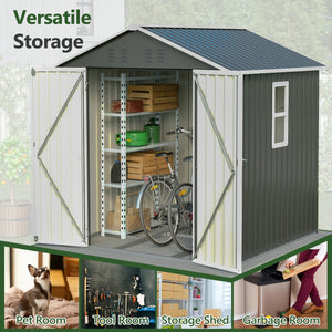 6x6 FT Outdoor Tool Storage Shed with Metal & Lockable Doors