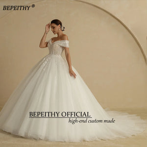 BEPEITHY Ivory Beading Off The Shoulder Sleeveless Bridal Gown