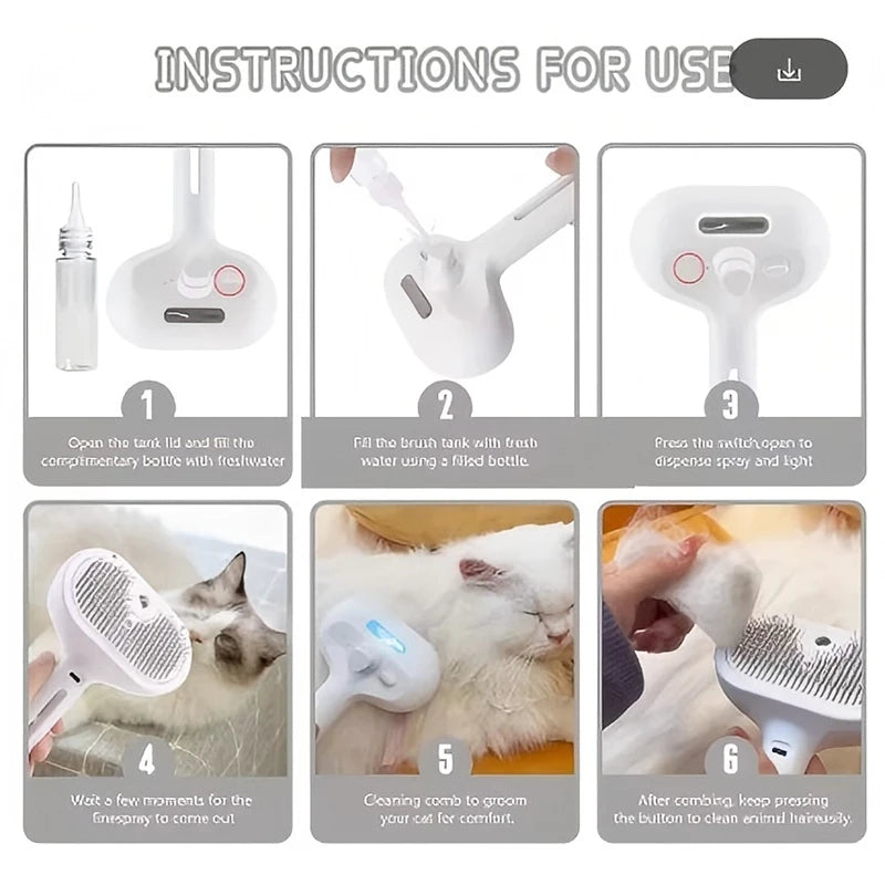 Soft Teeth Pet Steam Comb Massage Brush USB Charging
