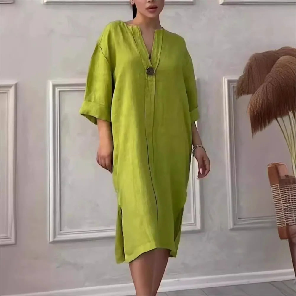 Loose V-neck Two Side Slit Pullover Dress