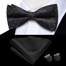 Solid Silk Bow Tie Hanky Cuff Links Set
