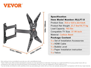 VEVOR Full Motion TV Mount Fit for Most 26-90in TVs Swivel Tilt Horizontal Adjustment