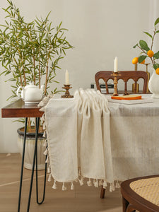 Linen Square Solid Color Tasseled Tablecloth