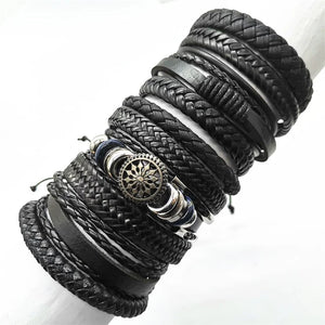 10 Pcs/set Black Wrap Woven Handmade Leather Bracelets