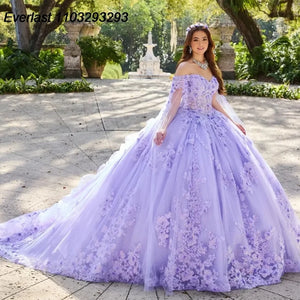 EVLAST 3D Floral Applique Beading With Cape Quinceanera Dress