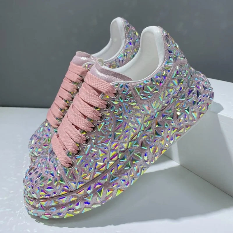 Leather Fashion Platform Rhinestone Shoes