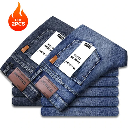 2-piece Set  WhinLEE Black and Blue Business Elite Micro Elastic Straight Leg Multi-craft Jeans