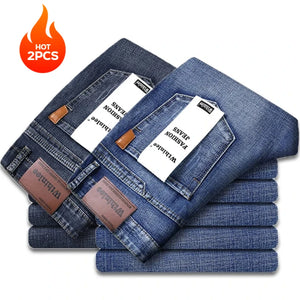 2-piece Set  WhinLEE Black and Blue Business Elite Micro Elastic Straight Leg Multi-craft Jeans