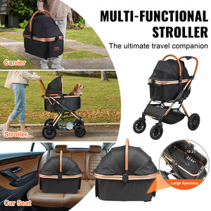 Foldable Pet Stroller with Brakes Storage Basket Detachable Carrier