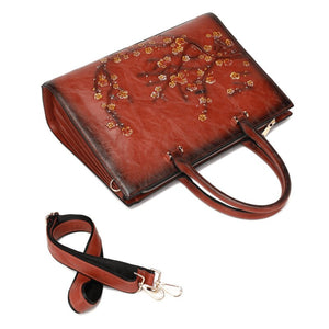 Large Capacity Leather Floral Embossed Shoulder Bag