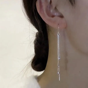 Silver Color Long Water Drop Tasseled Earrings