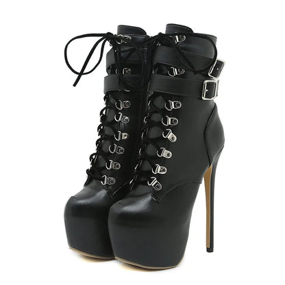 Liyke Buckle Strap 16.5CM Extreme High Heels Platform Boots