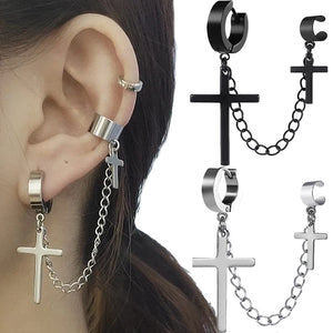 Cross Tassel Integrated Clip Stud Earring