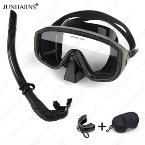 JUNHAINS Anti-fog Tempered Glass Breathing Tube and Mask Snorkeling Set