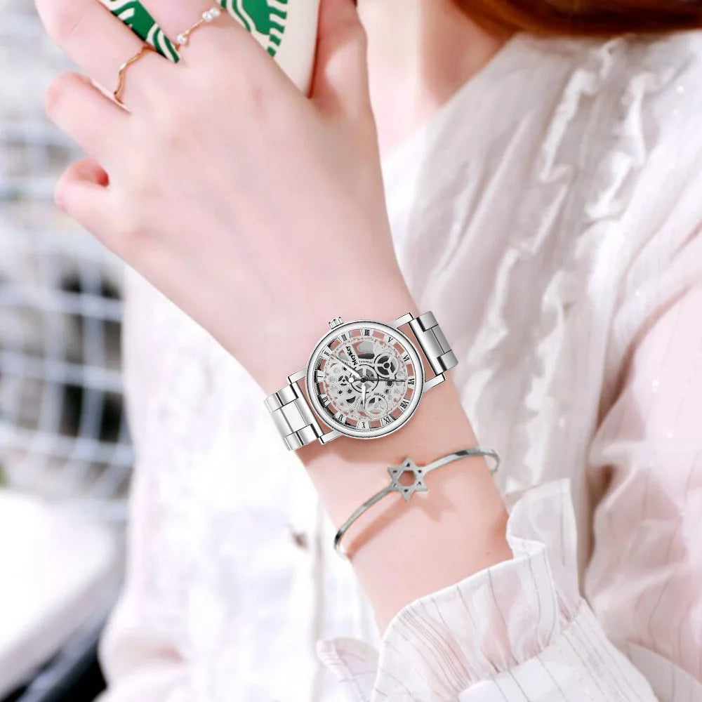 Hollow Skeleton Faux Mechanical Mesh Quartz Wrist Watch